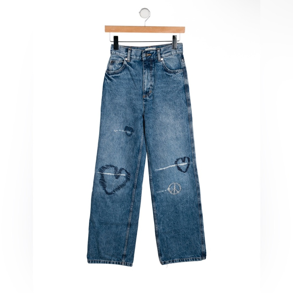 Blue Heart & Peace Sign Wide-Leg Jeans - Women